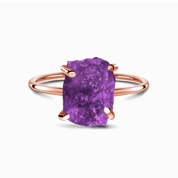 Moon Magic Jewelry - Sterling silver rose gold raw amethyst solitaire ring NEW